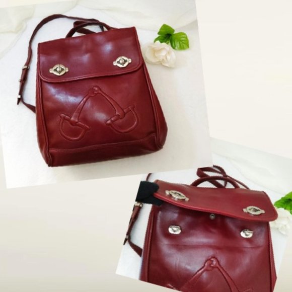 WHY Vintage Burgundy Red Genuine Leather Backpack Silver-tone Turn lock … - Picture 5 of 13